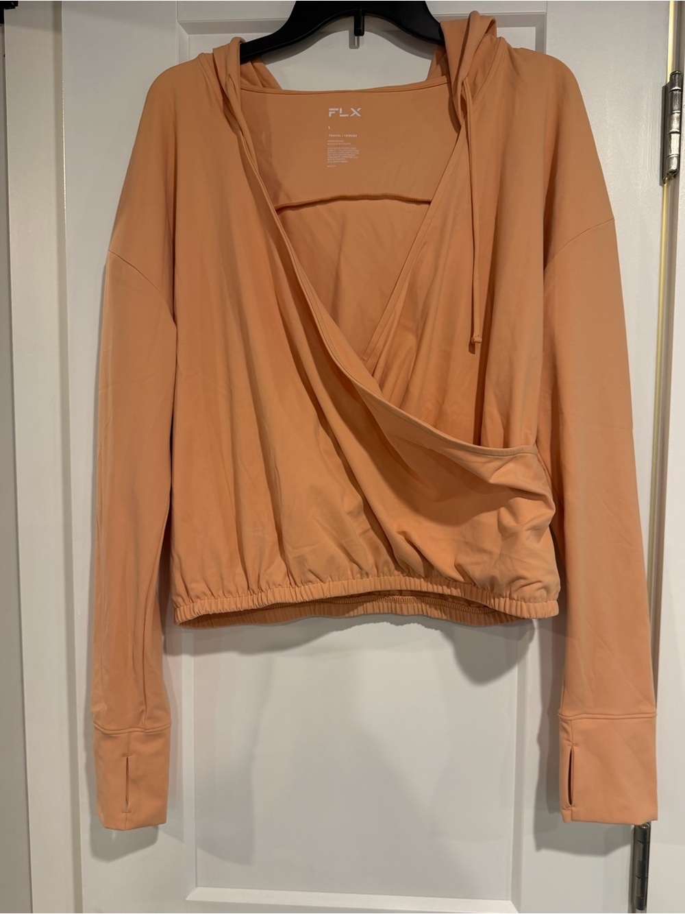 FLX Women's Peach Wrap-Front Hoodie Top size L